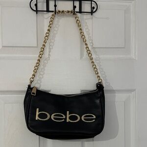 Bebe Vintage Black Shoulder Bag with Gold Chain